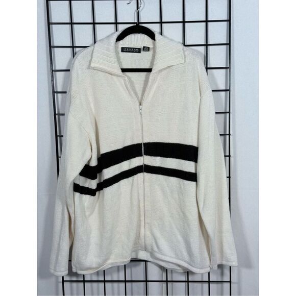 Vintage Structure Full Zip Varsity Cardigan Sweater  Mens XL Ivory Eclectic Gran - Picture 1 of 9